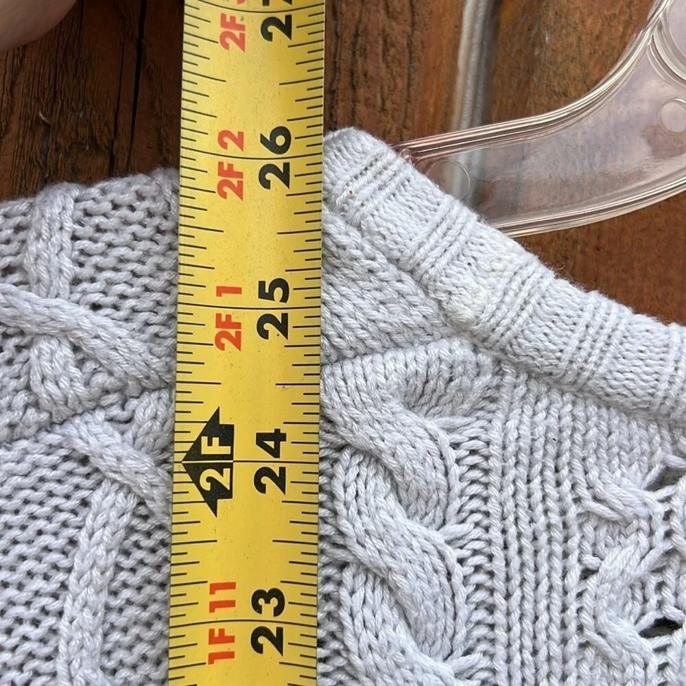 Gap‎ Women XL Light Grey Merino Wool Blend Cable Knit Mixed Stitch Sweater Pullo